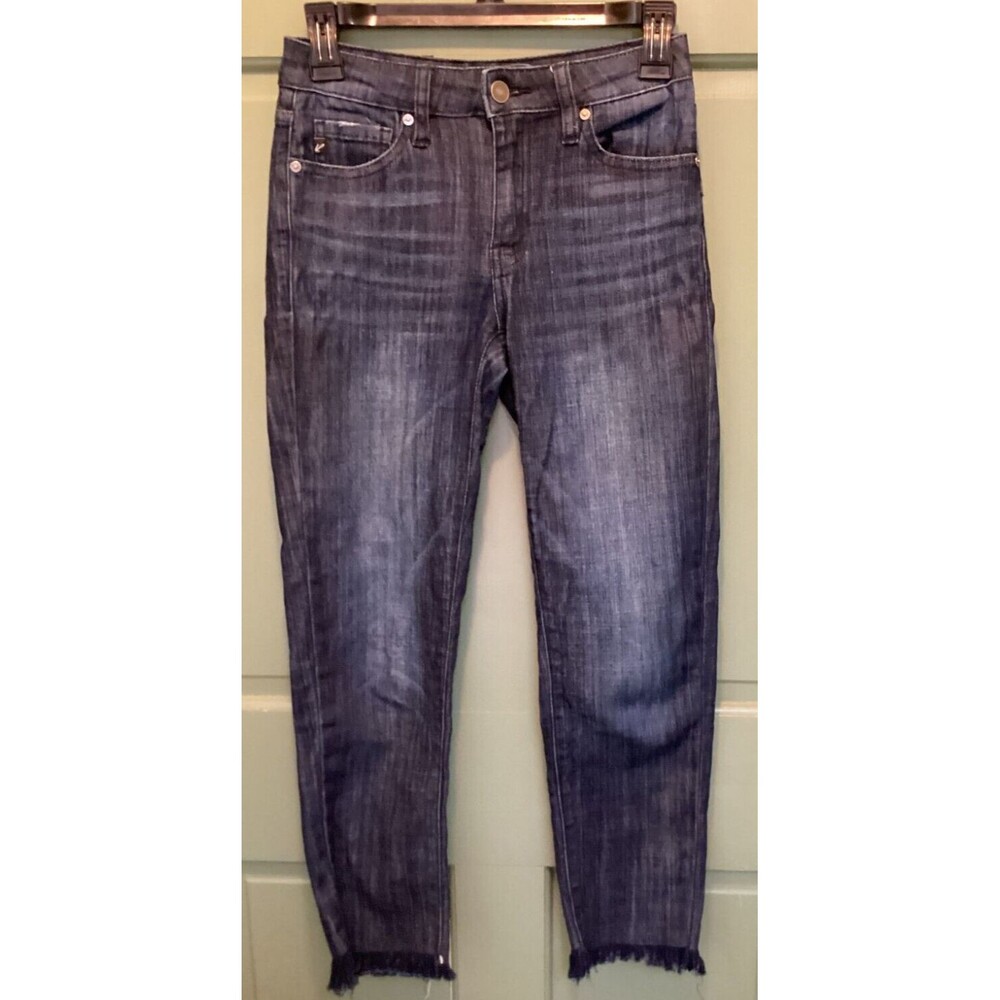 KanCan Ashlyn Mid Rise Super Skinny Jeans Super Dark Wash Raw Hem Cropped 1 / 24